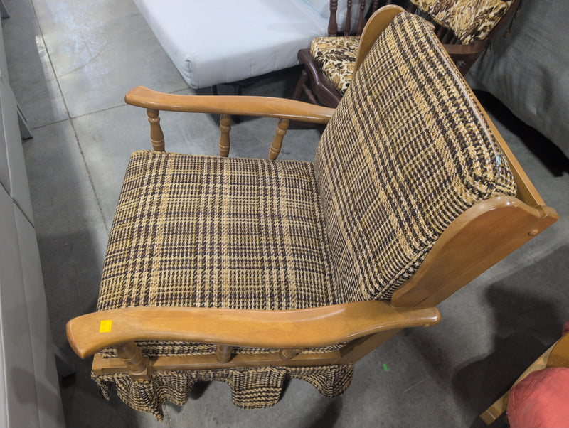 Light Colored Lounge Chair with Plaid Fabric