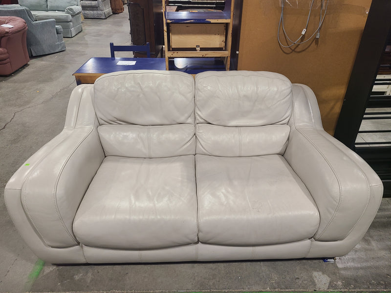 Modern Off-White Leather Loveseat