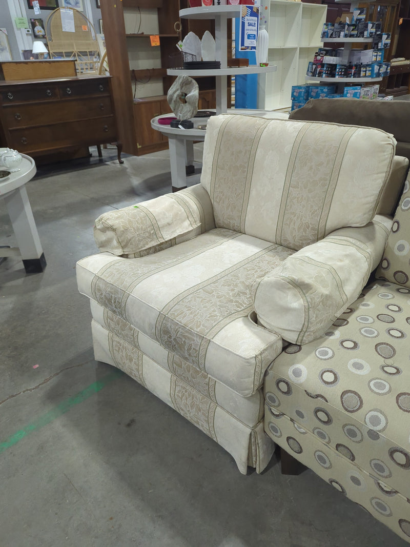 Upholstered Armchair in Cream & Beige