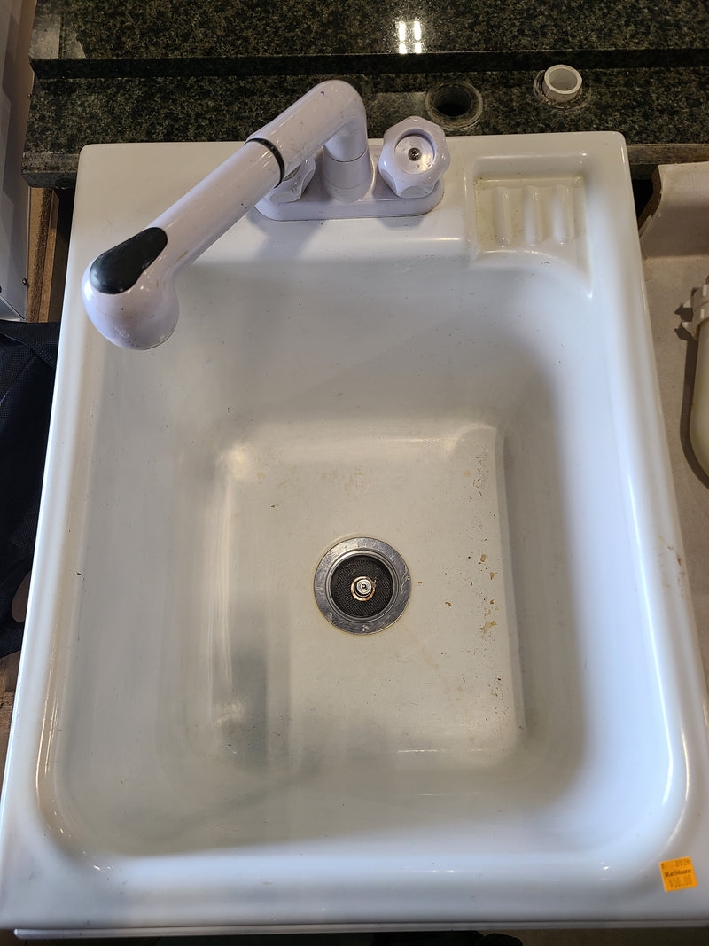White Utility Sink with Storage Cabinet and Faucet Combo