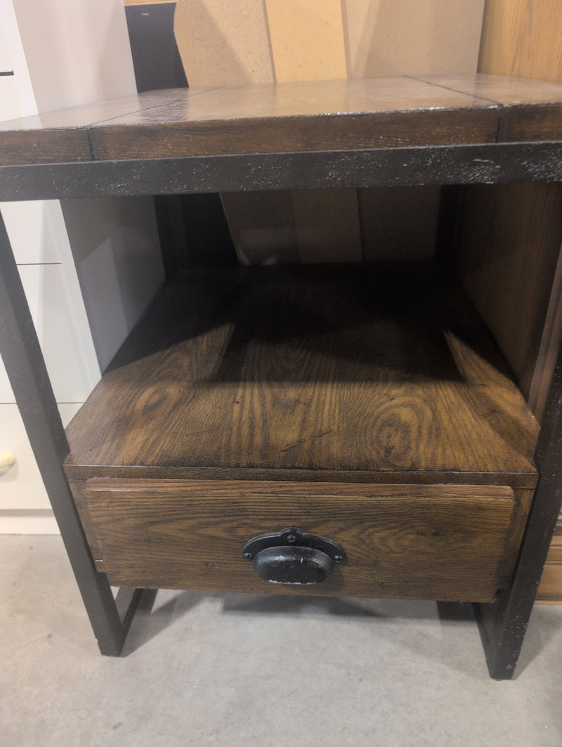 Wood and Metal Nightstand with Shelf and Drawer