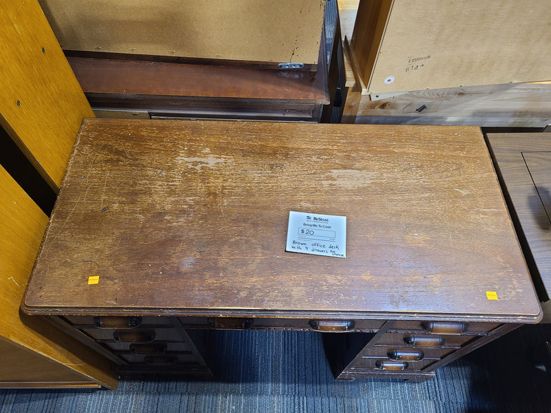 Vintage Classic Wooden Office Desk with 9 Drawers