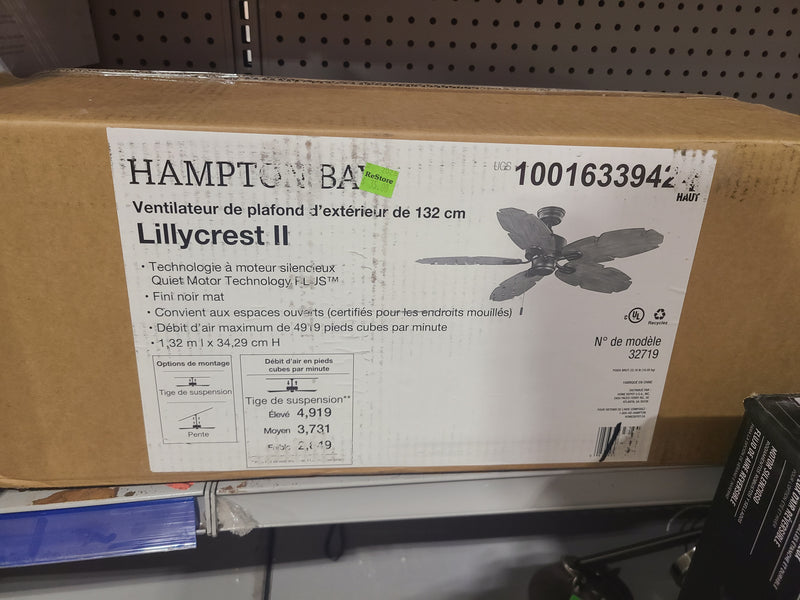 Hampton Bay Lillycrest II 52 in. Indoor/Outdoor Matte Black Ceiling Fan