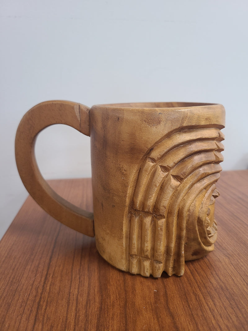 Vintage Hand-Carved Wooden Tiki Pair Mug Set