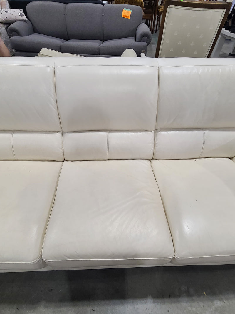 Modern Off-White / Cream Leather 3-Cushion Sofa