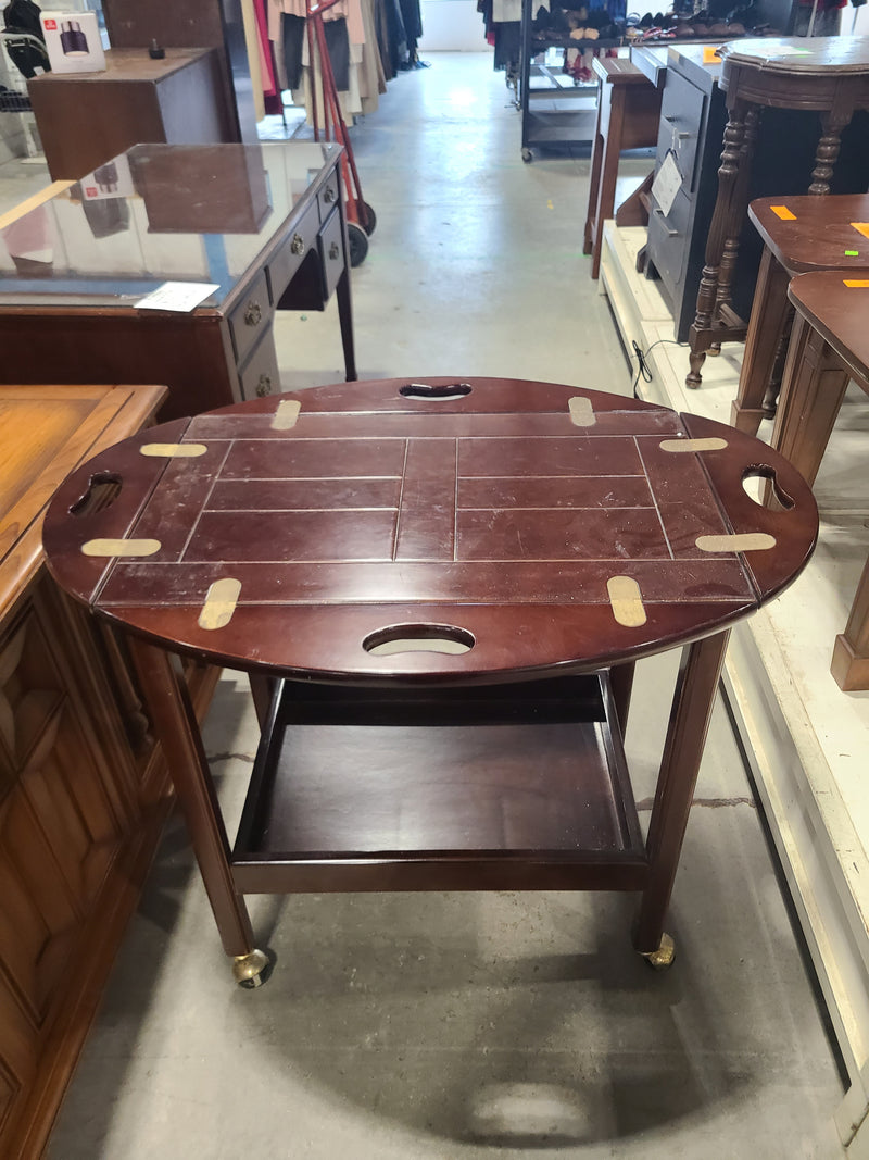 Traditional Mahogany Finish Drop-Leaf Butler Tea & Bar Cart