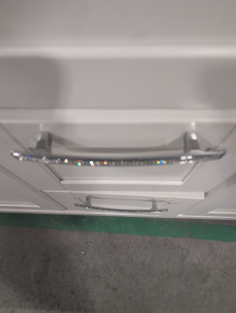 White Bathroom Vanity with Double Sink and Sparkly Handles