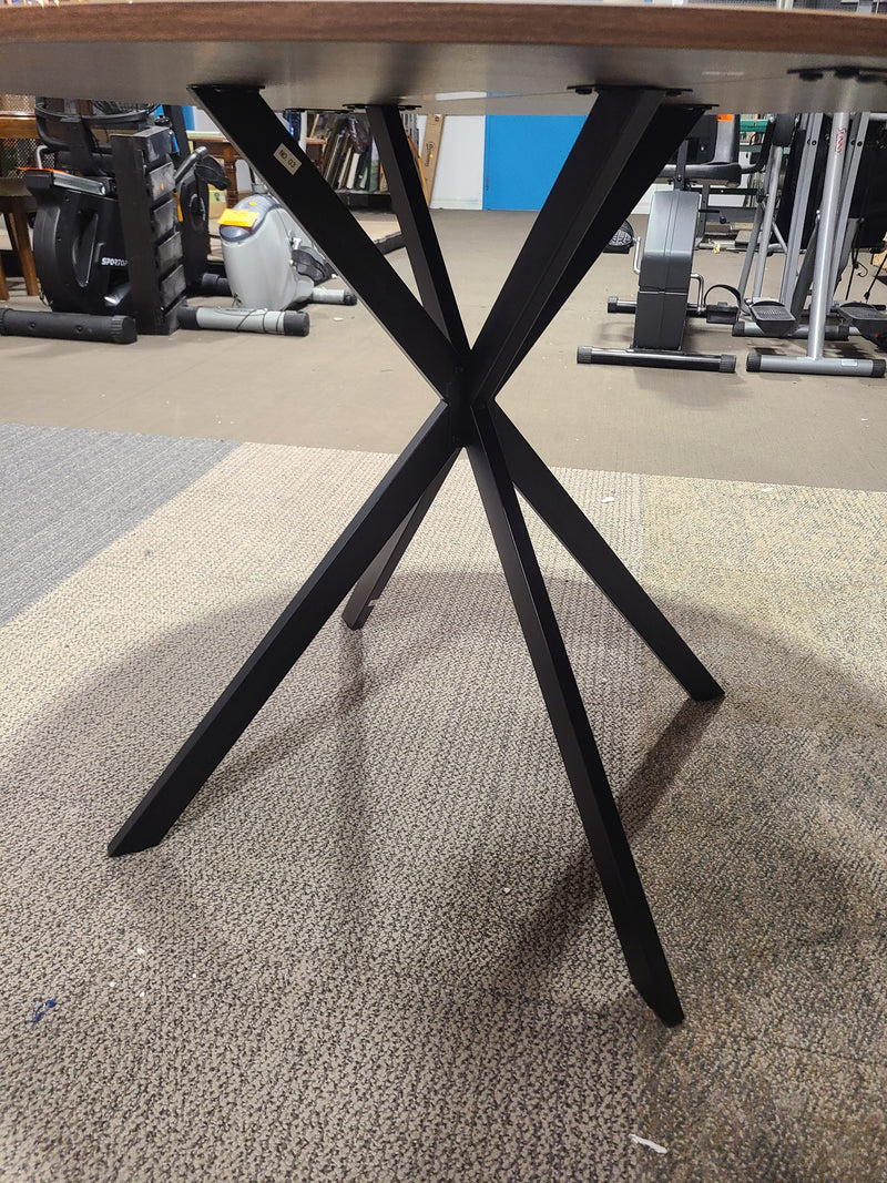 Modern Round Dining Table with Black Metal Starburst Legs