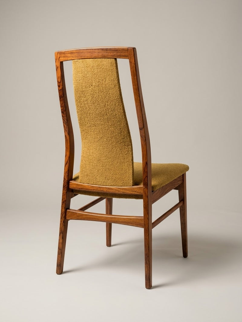 Mid-Century Modern High-Back Dining Chair - Mustard Yellow/Olive Textured Upholstery