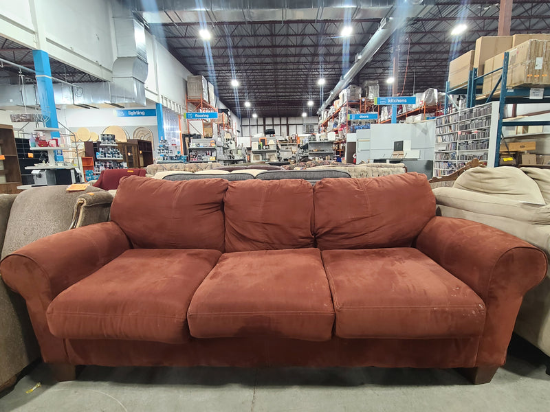 Terracotta Microfiber Three-Cushion Sofa
