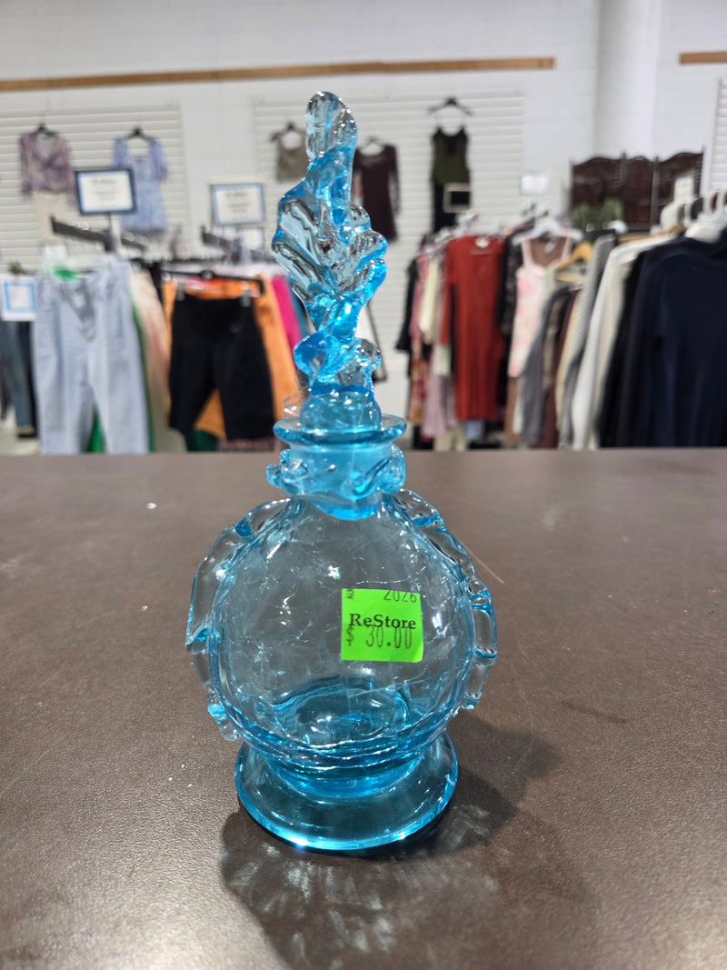 Vintage Blue Crackle Glass Perfume Bottle