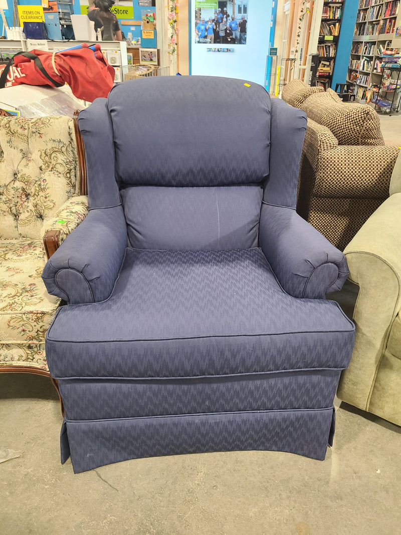 Blue Chevron Patterned Wingback Armchair