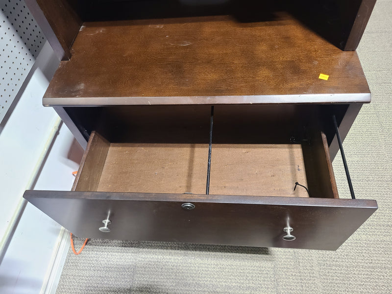 Good Condition Dark Wood Storage Hutch and File Cabinet