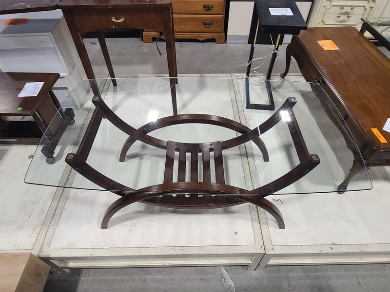 Mid-Century Modern Sculptural Glass Top Coffee Table