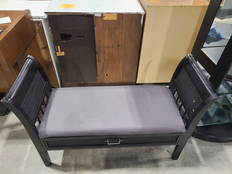 Black Sleigh Bench with Storage Drawer & Woven Accent