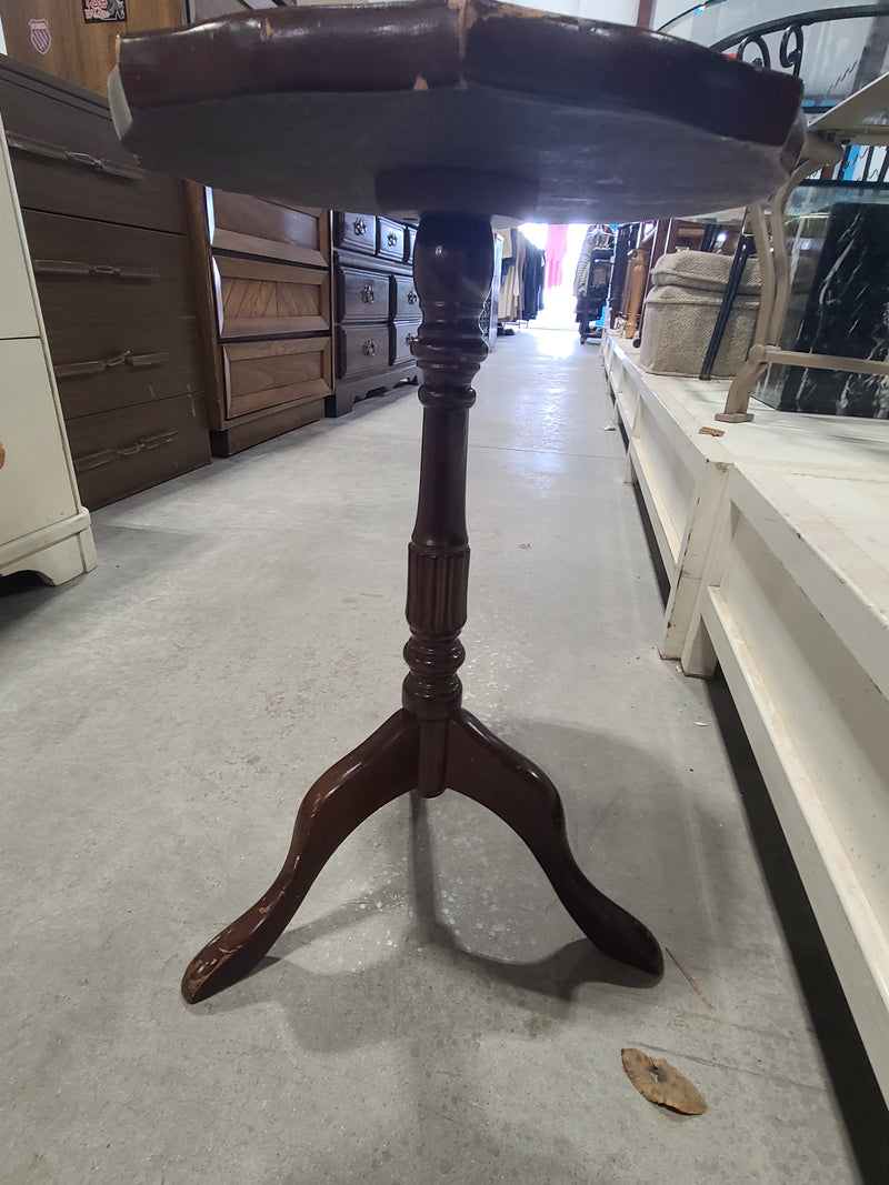 Vintage Leather-Top Pedestal Plant Stand / Wine Table