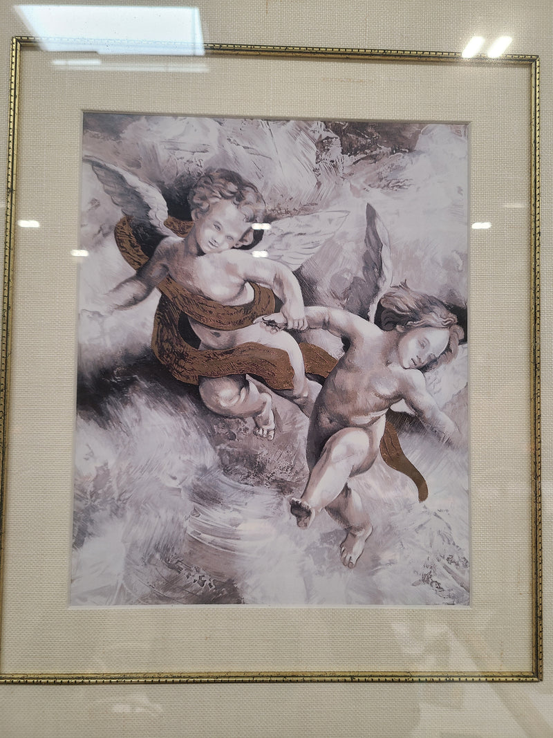 Framed Renaissance Angels / Cherubs Wall Art – Gold Wave Frame