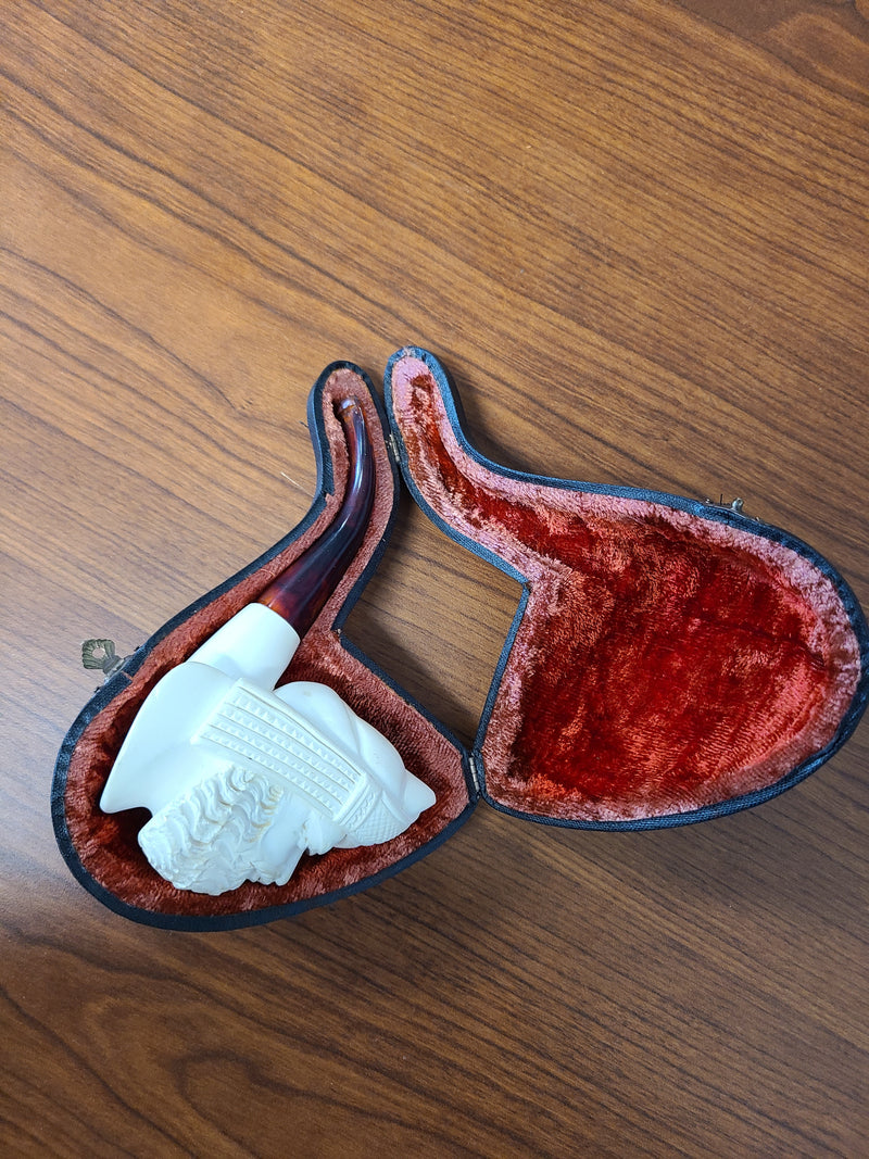 Vintage Hand-Carved Meerschaum Tobacco Pipe – Sultan/Sultanate Bust with Case