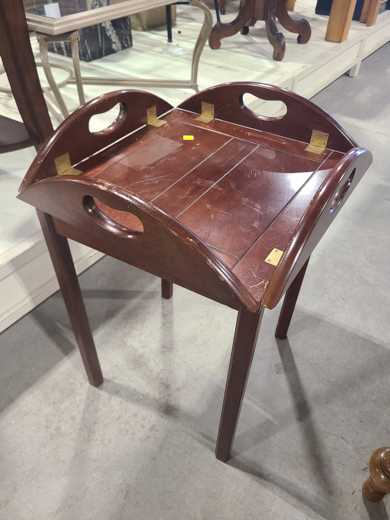 Vintage Butler’s Tray Style Round Side Table with Folding Drop Leaves