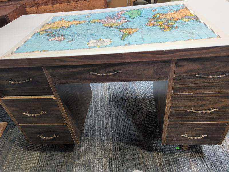 7 Drawer Desk with World Map