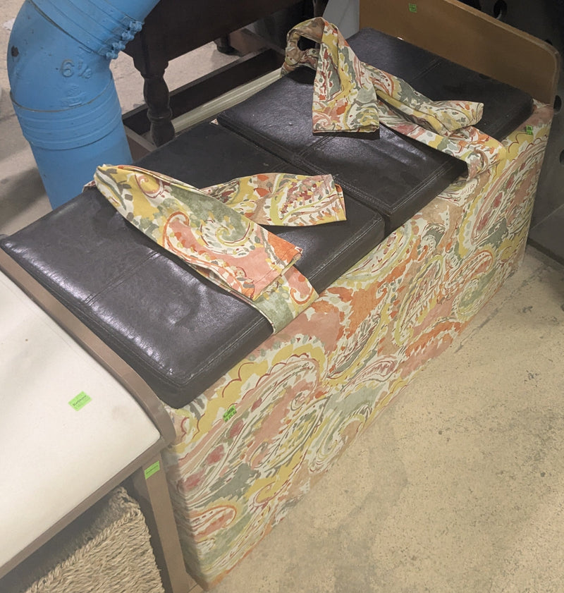 Vintage Upholstered Storage Bench with Faux Leather Cushions