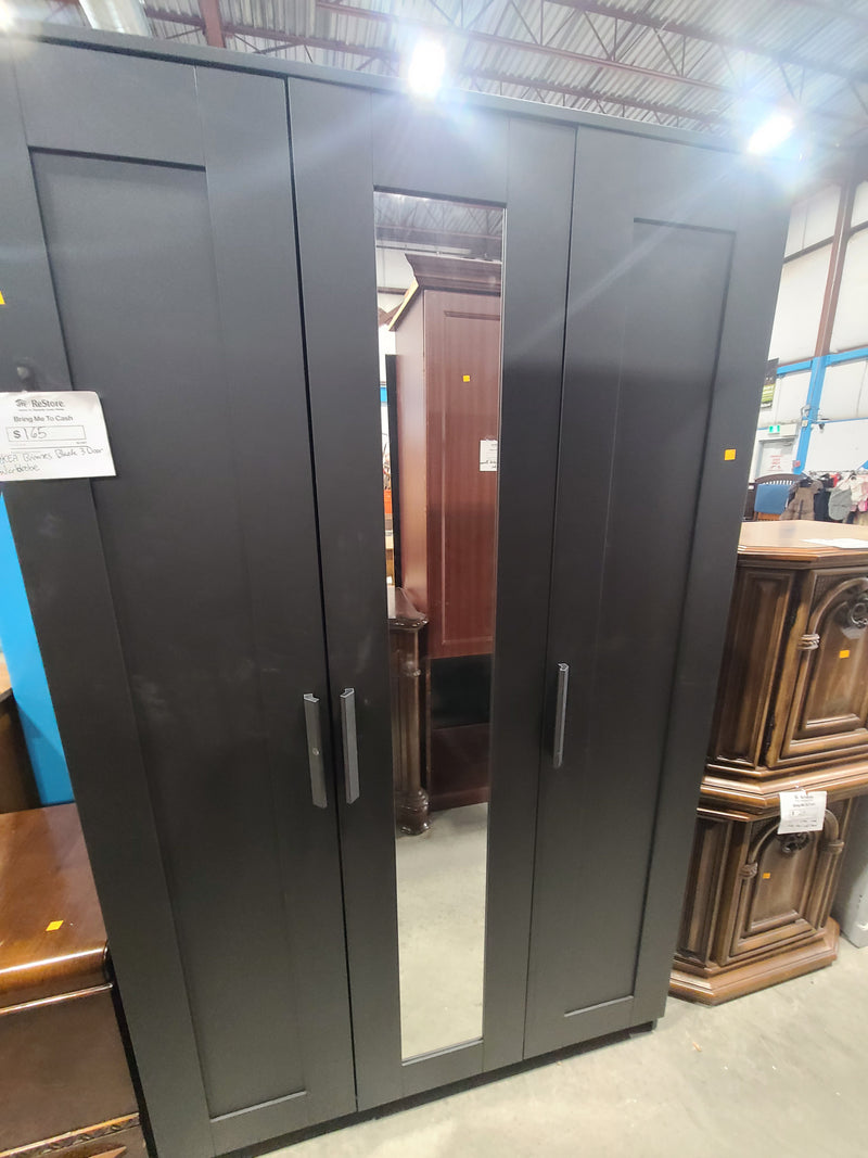 Excellent Condition IKEA Brimnes Black 3-Door Wardrobe