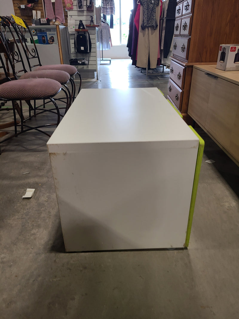 Modern White & Lime Green Low Storage Bench / Toy Chest with Pull-Out Drawer