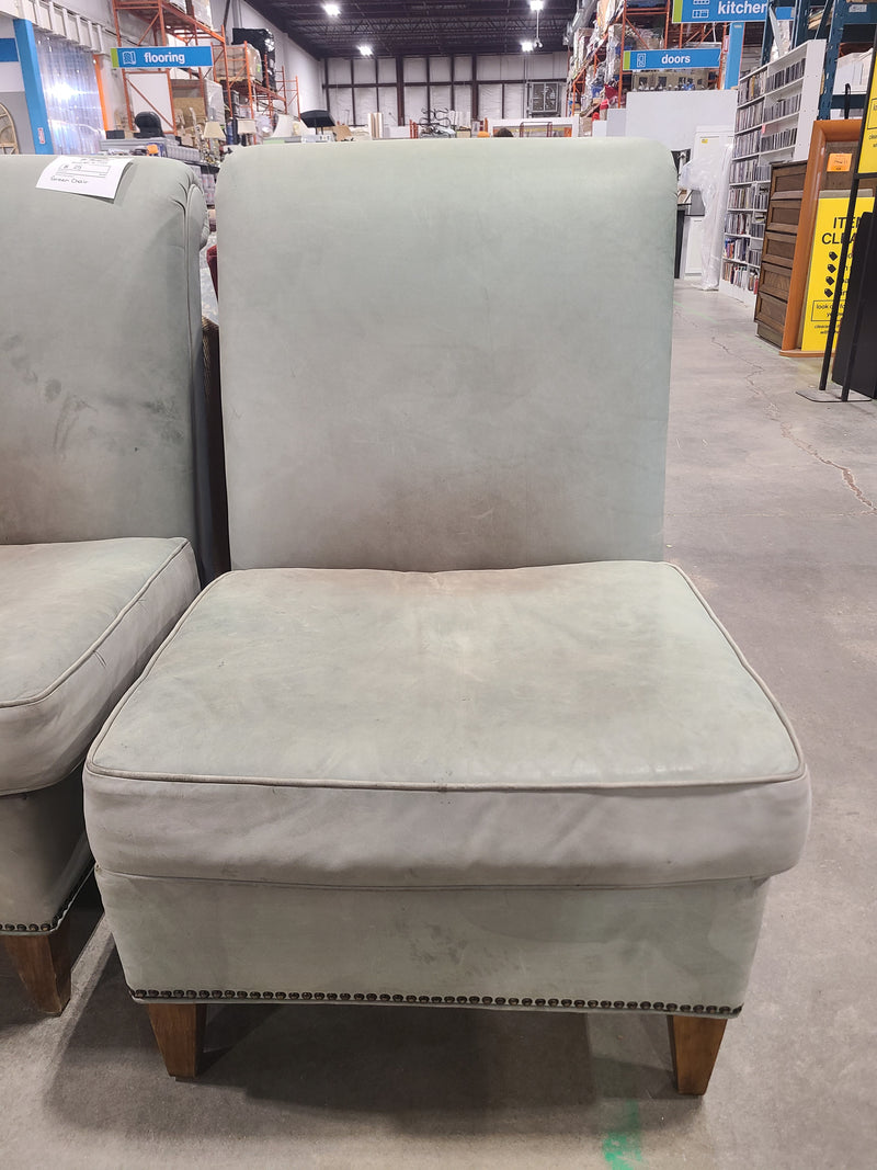 Vintage Slipper Accent Chair – Light Sage Velvet with Nailhead Trim