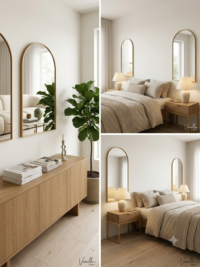 Vanilla Studio Arched Wall Mirror in Gold and Iron