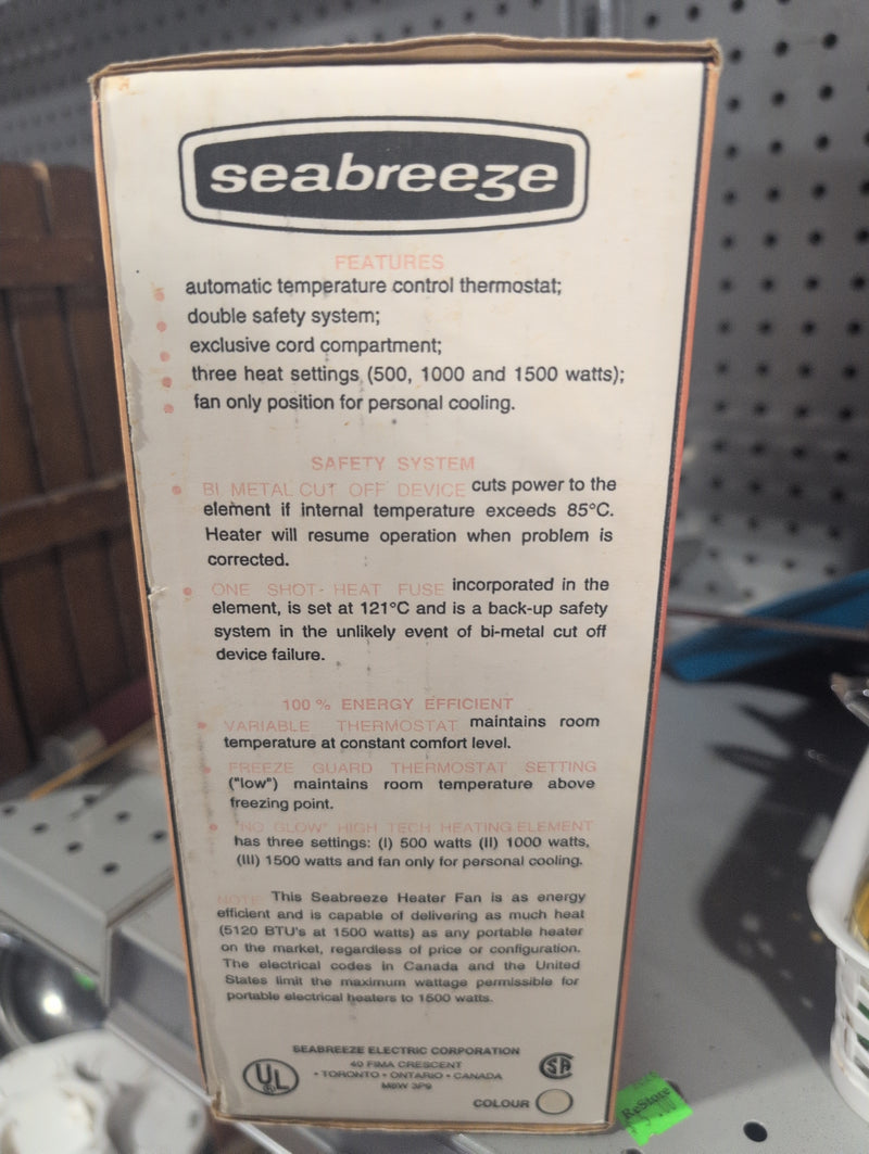 Seabreeze 1500 Watt Slim Profile Heater Fan