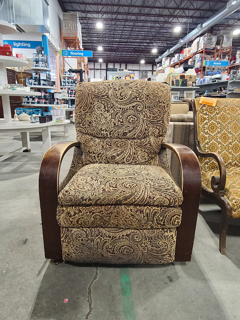 Vintage Paisley Swivel Rocking Recliner with Wooden Arms