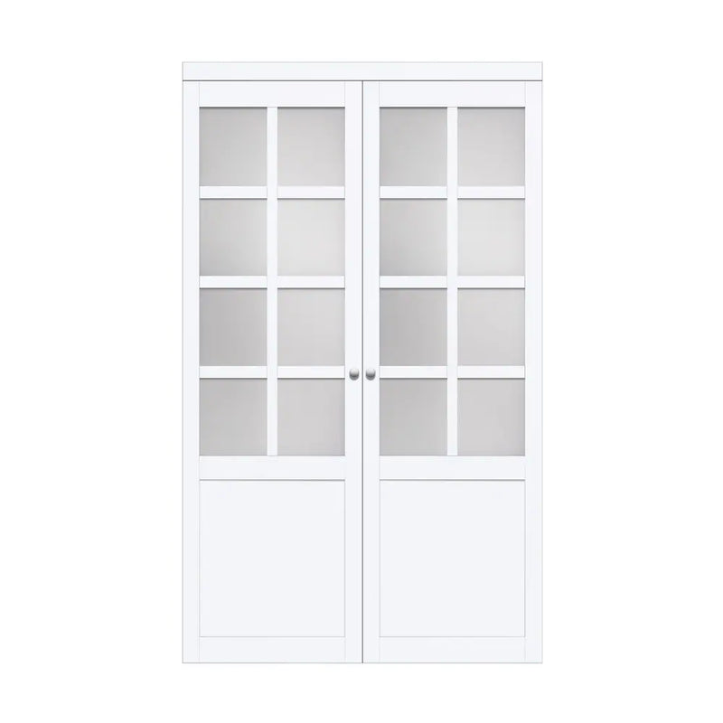Provincial 8-Lite White Framed Frosted Glass Pivot Closet Doors