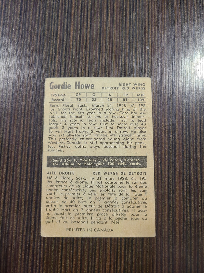 Good Condition 1954–55 Parkhurst Gordie Howe #41 Vintage Hockey Card – Detroit Red Wings