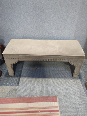 Beige Velvet Upholstered Bench with Nail-head trim