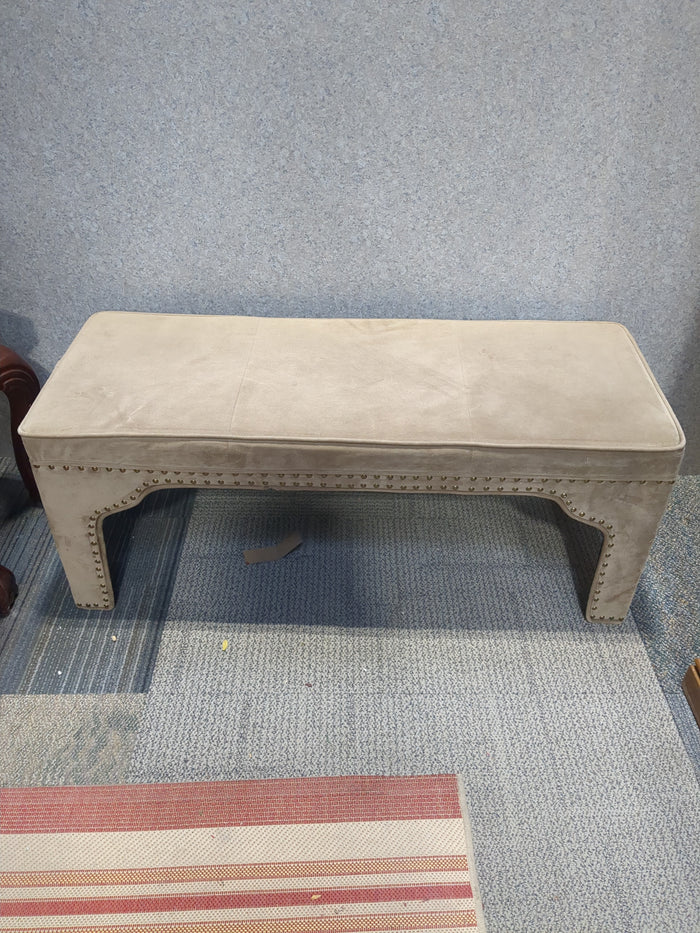Beige Velvet Upholstered Bench with Nail-head trim