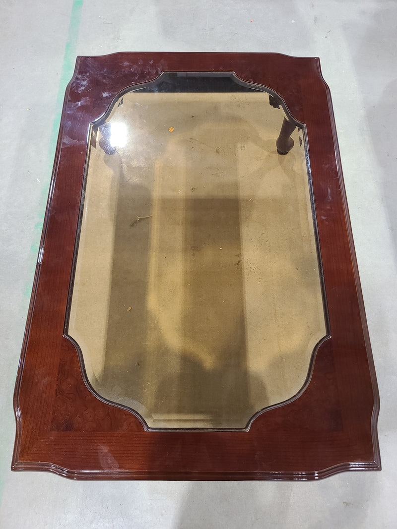 Traditional Cherry Finish Glass-Top Coffee Table