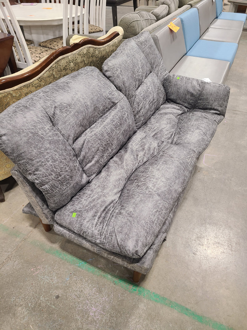 Contemporary Grey Faux Leather Convertible Futon Loveseat