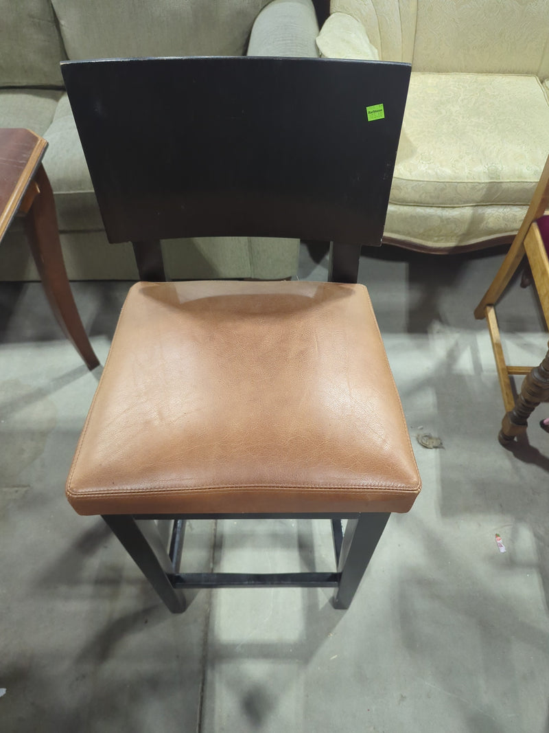Dark Wood Counter Stool with Cushioned Seat