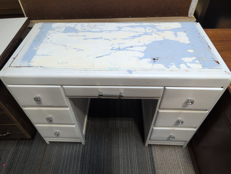 White and Blue 7 Drawer Desk with Floral Designs