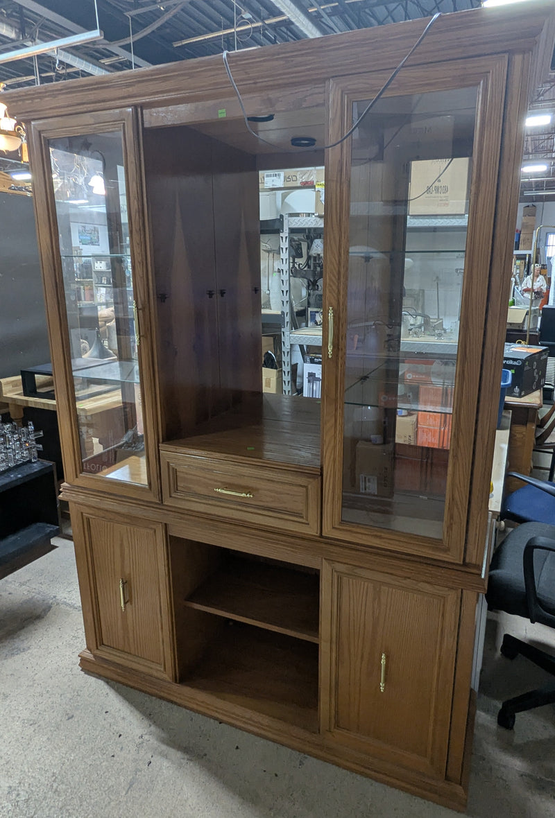 Warm Brown Wooden Hutch with Glass Doors