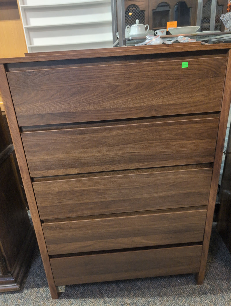 Brown Walnut Dresser with 5 Drawers