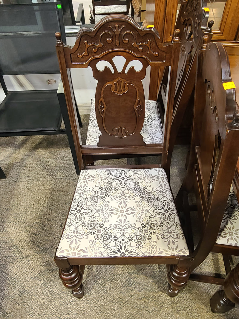 Vintage Wooden Dining Table Set with 6 Matching Chairs