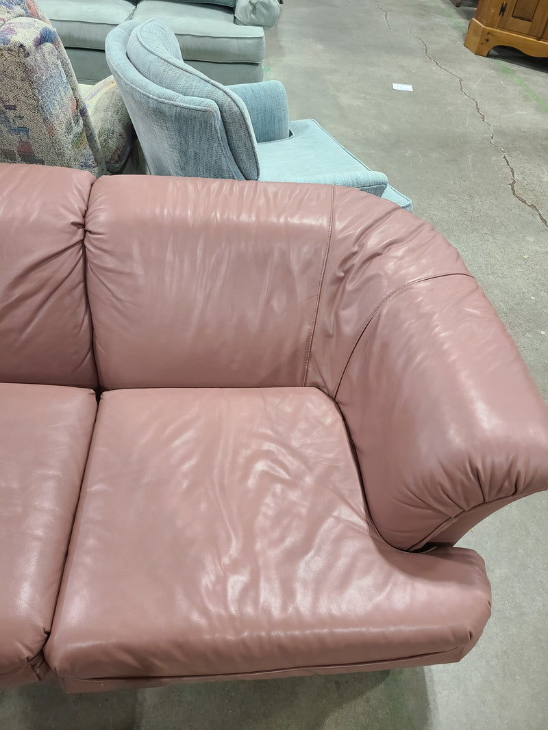 Vintage Dusty Rose Leather 3-Cushion Sofa