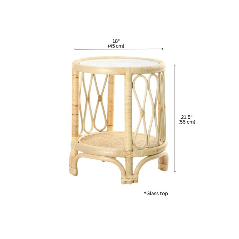 SAHARA Rattan Side Table With Glass Top