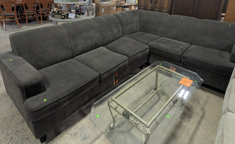 Modular L-Shaped Grey Corduroy Sleeper Sofa
