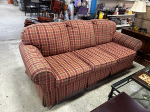 Plaid Roll-Arm Three Seater Sofa