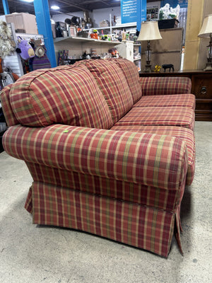 Plaid Roll-Arm Three Seater Sofa