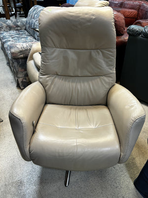 Beige Leather Recliner Chair & Ottoman