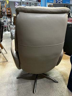 Beige Leather Recliner Chair & Ottoman