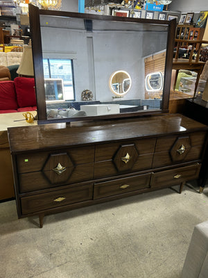 Mid Century Modern Wooden Dresser with Mirror